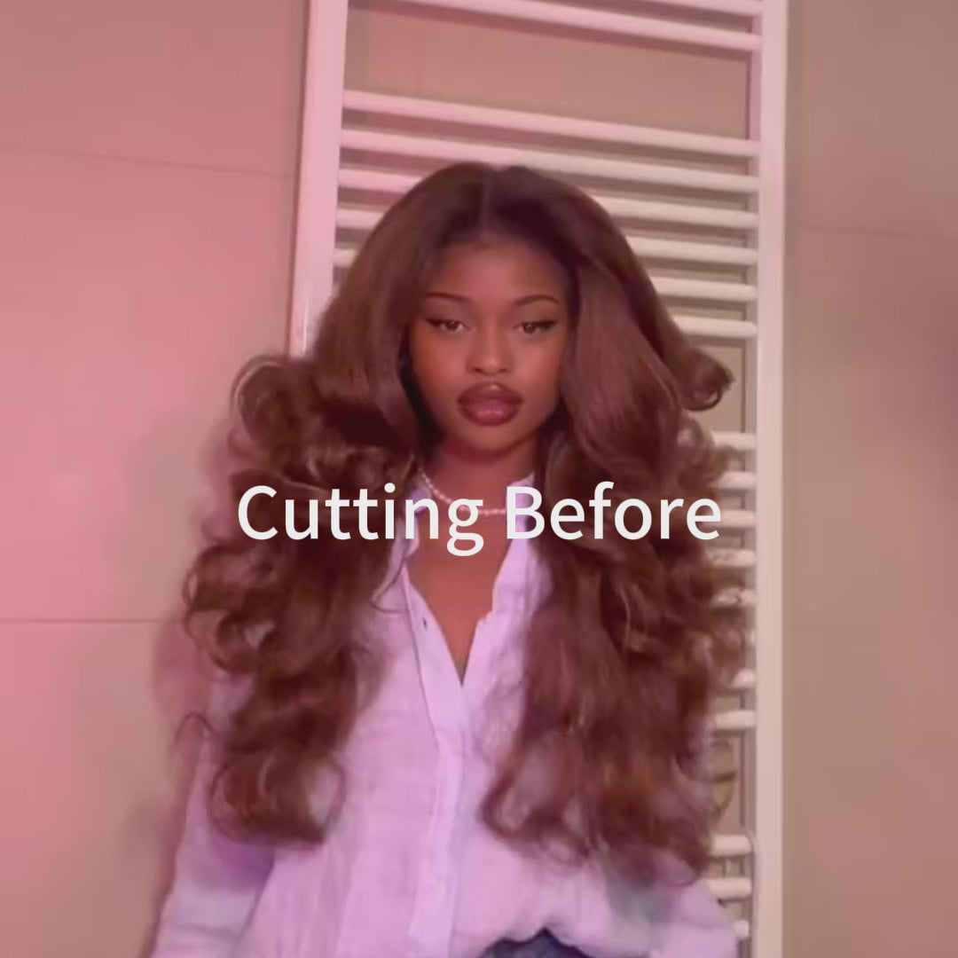 SZC Brown Curtain Bangs Full Body & Natural Wave 13x4 Lace Front Human Hair Wigs