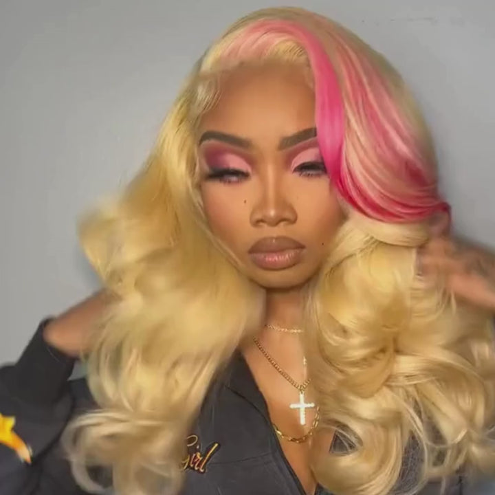 SZC 613 Blonde With Red Highlight Streaks HD Lace Front Human Hair Wig