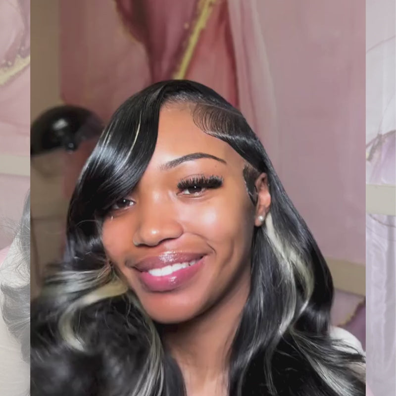 SZC Black with Ash Blonde Money Piece Highlights 13x4 Lace Front Human Hair Wig