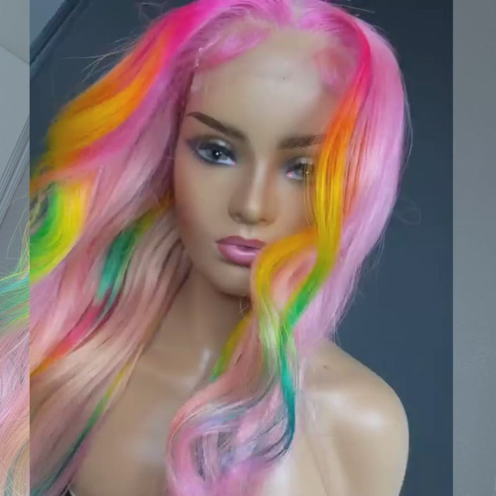 SZC Ombre Ginger Yellow Green Blue Pink Highlight Virgin Human Hair Wigs