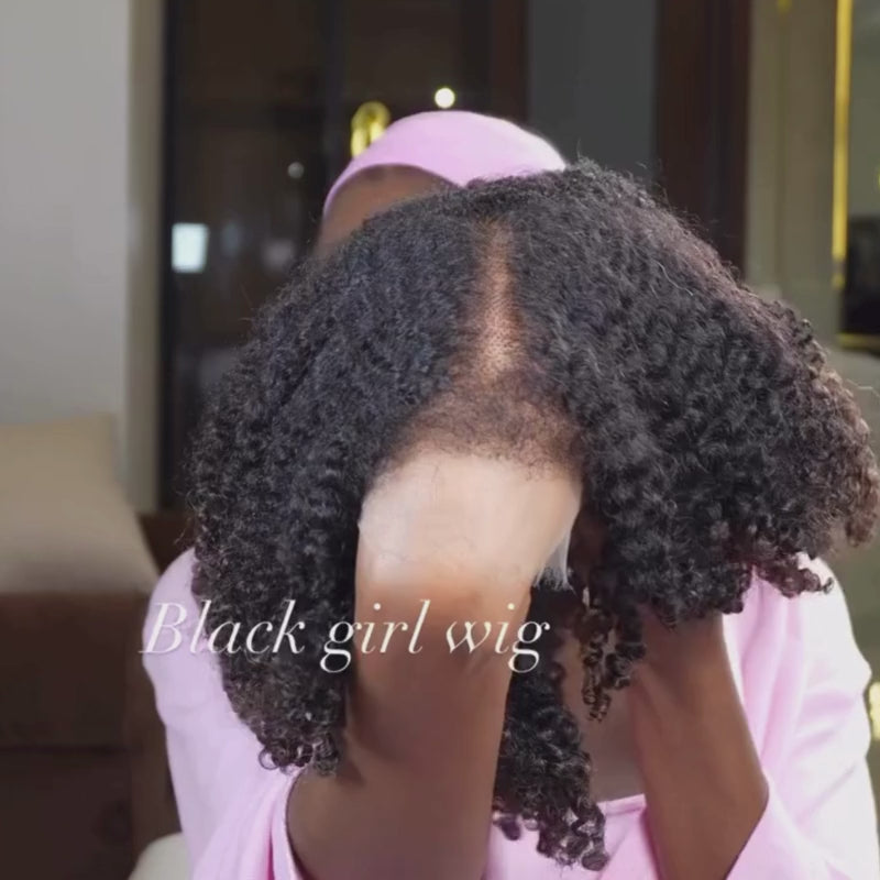 SZC Ombre Black Brown Fluffy Kinky Curly Coils Short Bob 13x4 Lace Frontal Human Hair Wigs