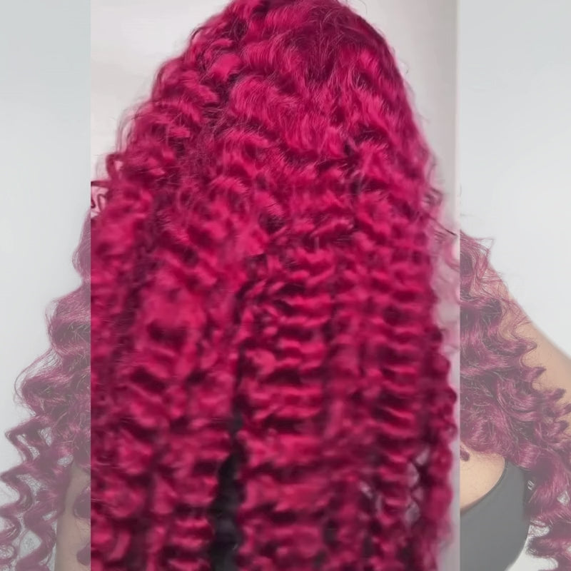 SZC Burgundy Red Wand Curl 13x4 HD Lace Front Human Hair Wigs