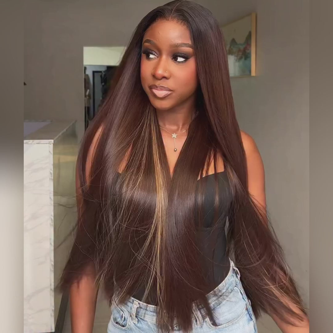 SZC Vietnamese Brown Bone Straight 13x4 Lace Front Virgin Human Hair Wigs
