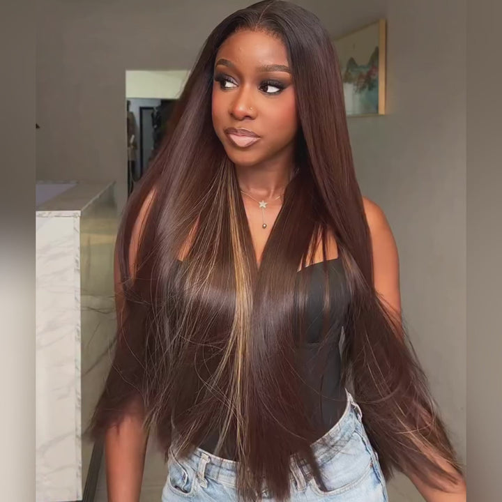 SZC Vietnamese Brown Bone Straight 13x4 Lace Front Virgin Human Hair Wigs