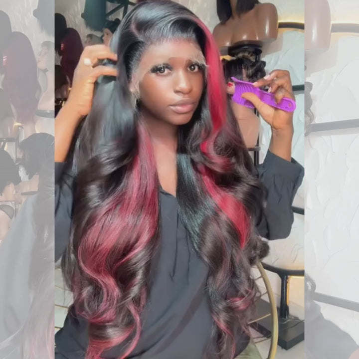 SZC 30 32 34 36 38 40 inch Red Brown Honey Blonde Highlights 13x4 Lace Front Human Hair Wigs