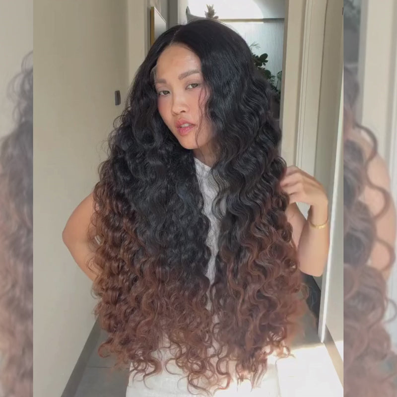 SZC Ombre Black Brown Loose Deep Wave 300 Density 13x4 Lace Front Human Hair Wig