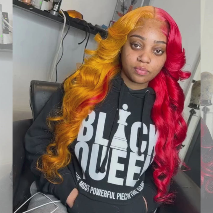 SZC Half Ginger Half Red 13x4 Transparent Lace Front Virgin Human Hair Wigs