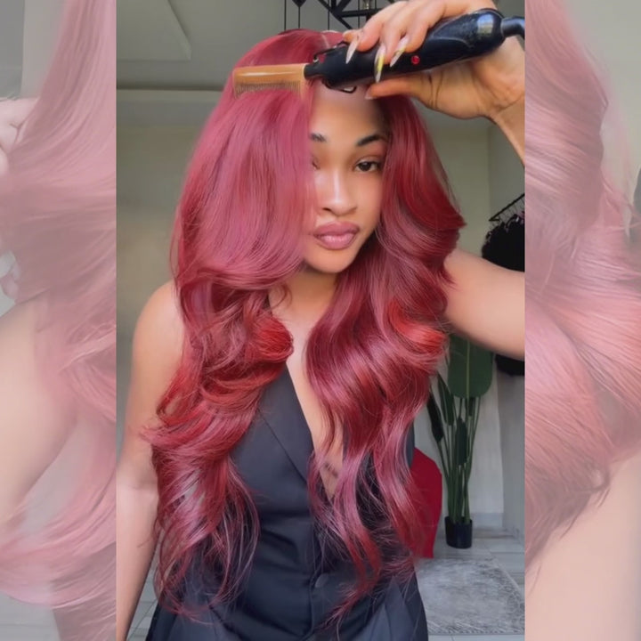 SZC Luxury Dusty Rose Copper Red 13x4 Lace Front Virgin Human Hair Wigs 200 Density