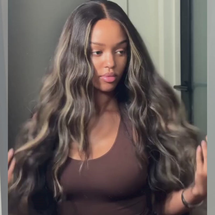 SZC Balayage Black Brown Highlights 13x4 Lace Front Virgin Human Hair Wigs