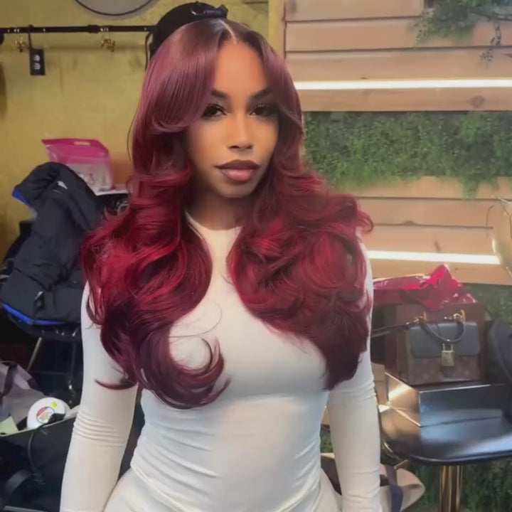 SZC 200 Density 13x4 Lace Front Burgundy Color Straight Human Hair Wig