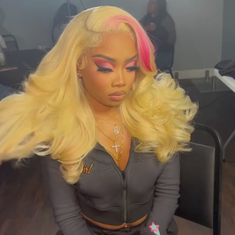 SZC 613 Blonde With Red Highlight Streaks HD Lace Front Human Hair Wig