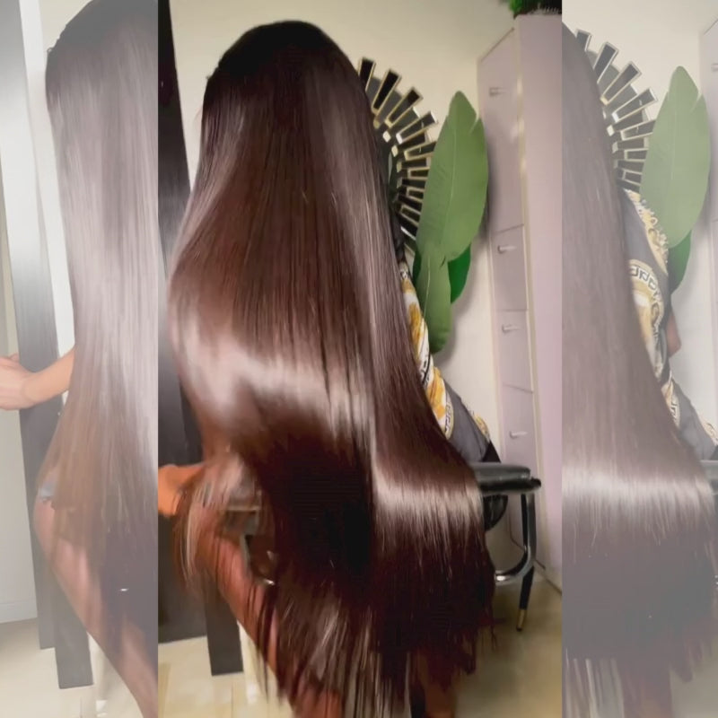 SZC 42 40 38 36 34 32 30 Inch Black Brown Bone Straight 13x4 Lace Front Human Hair Wigs