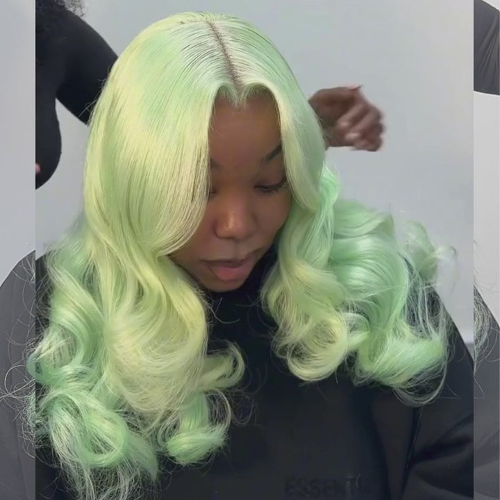 SZC Icy Pastel Mint Green 13x4 Lace Front Virgin Remy Human Hair Wigs 200 Density
