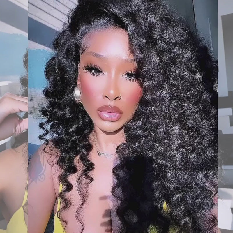 SZC 250 300 Density Tight Spiral Loose Deep Wave Curls 13X4 Lace Front Human Hair Wigs