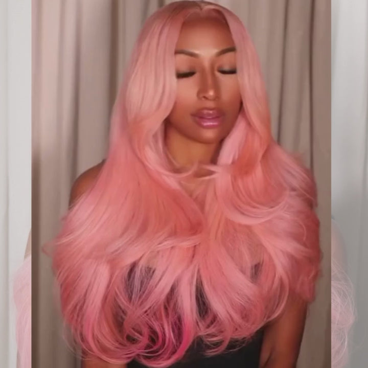SZC Pale Pink Wavy 13x4 Lace Front Virgin Human Hair Wigs