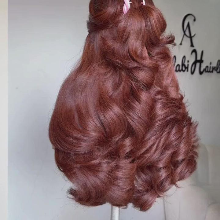 SZC Copper Chestnut Auburn Brown Wavy 13X4 Lace Front Human Hair Wigs 250 300 Density