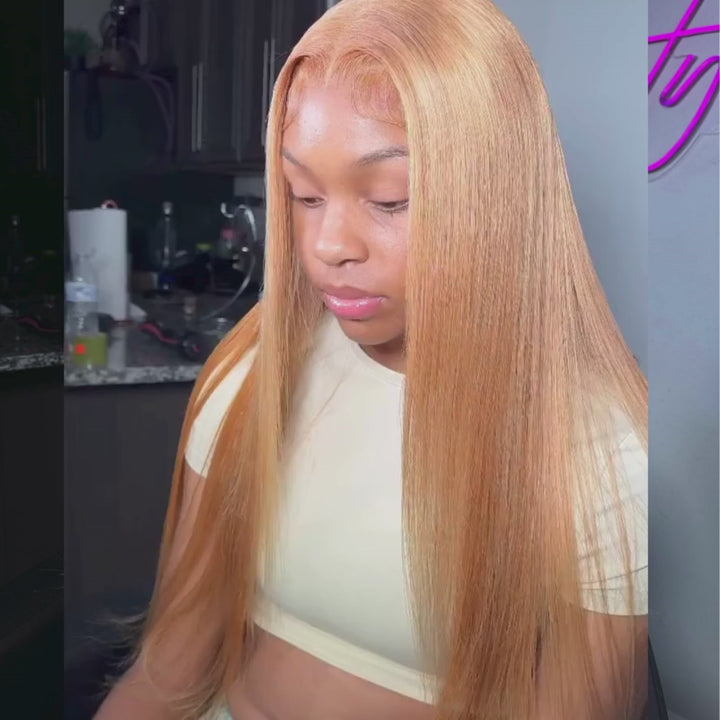 SZC Strawberry Honey Blonde Bone Straight HD Lace Front Human Hair Wig