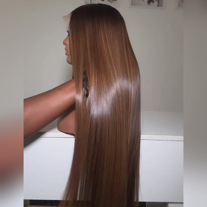 SZC Vietnamese Brown Bone Straight 13x4 Lace Front Virgin Human Hair Wigs