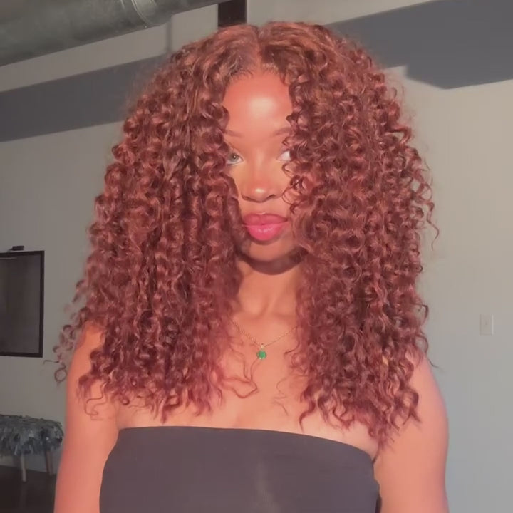 SZC Ginger Orange Spanish Crimped Loose Curls Virgin Human Hair Wigs