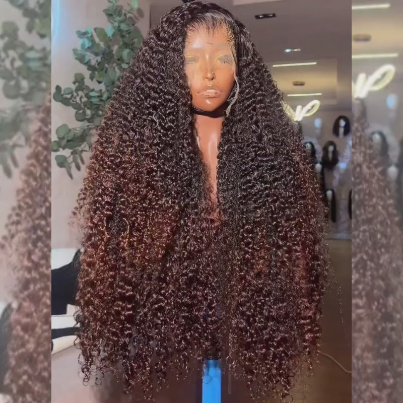 SZC Ombre Black Brown Kinky Curly 13x4 Lace Front Human Hair Wigs