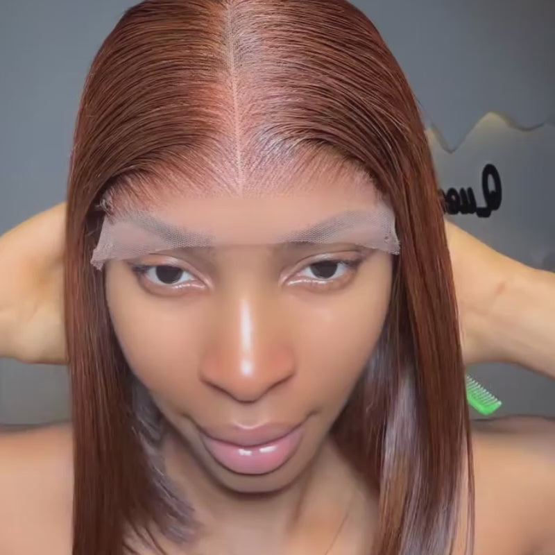 SZC 8 10 12 inch Auburn Brown Short Bob 13X4 Lace Front Human Hair Wigs