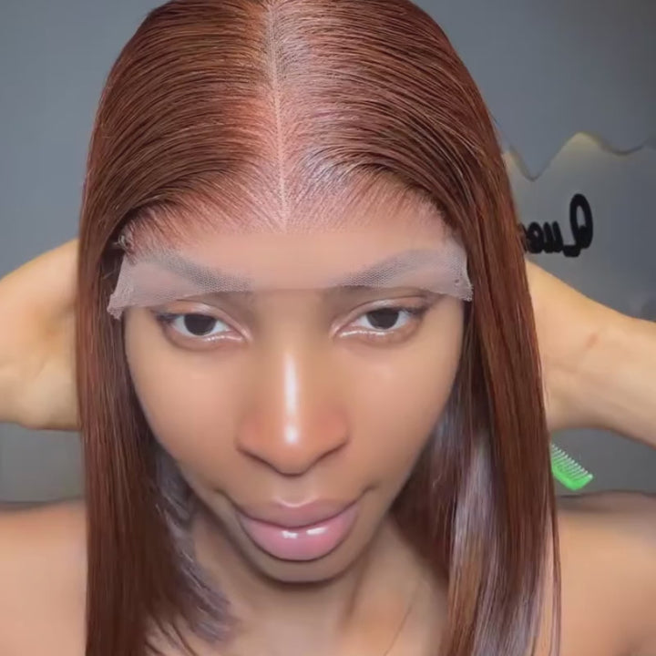 SZC 8 10 12 inch Auburn Brown Short Bob 13X4 Lace Front Human Hair Wigs