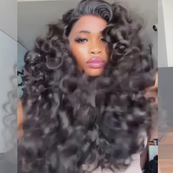 SZC Voluminous Bouncy Loose Curls 13x4 Lace Front Human Hair Wig 250 300 Density