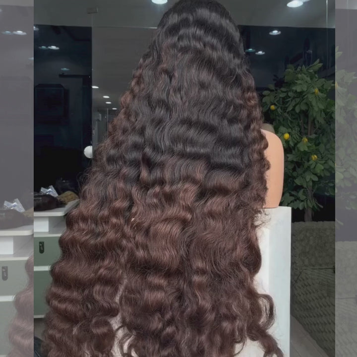SZC Ombre Black Brown Loose Deep Wave Curls 300 Density 13x4 Lace Front Human Hair Wigs