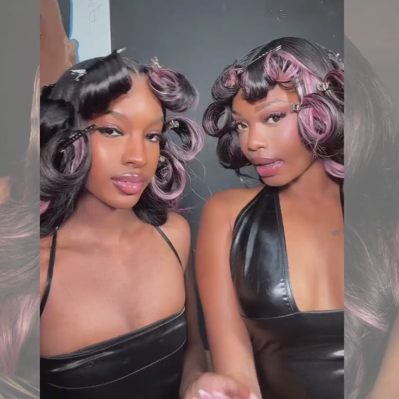 SZC Black With Purple Highlights 13x4 Lace Front Human Hair Wig 200 Density