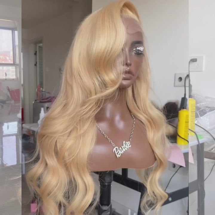 SZC Platinum Honey Blonde Body Wave 13x4 HD Lace Front Human Hair Wigs