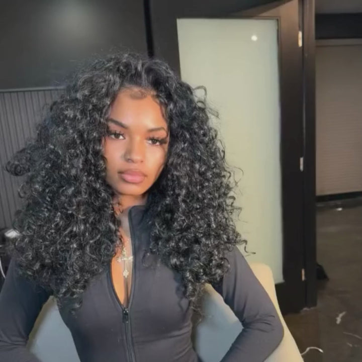 SZC 250 300 Density Crimped Deep Wave Curls 13x4 Lace Front Virgin Human Hair Wigs