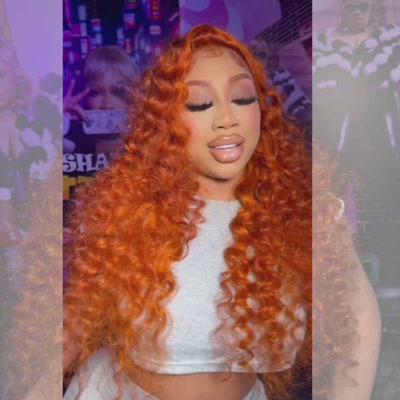 SZC Ginger Orange Wand Curls 13x4 HD Lace Front Virgin Human Hair Wigs
