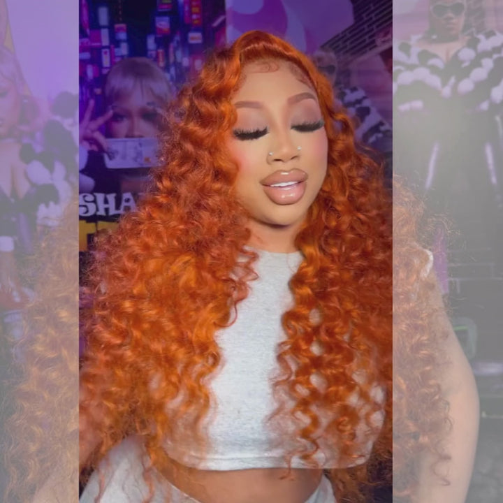 SZC Ginger Orange Wand Curls 13x4 HD Lace Front Virgin Human Hair Wigs