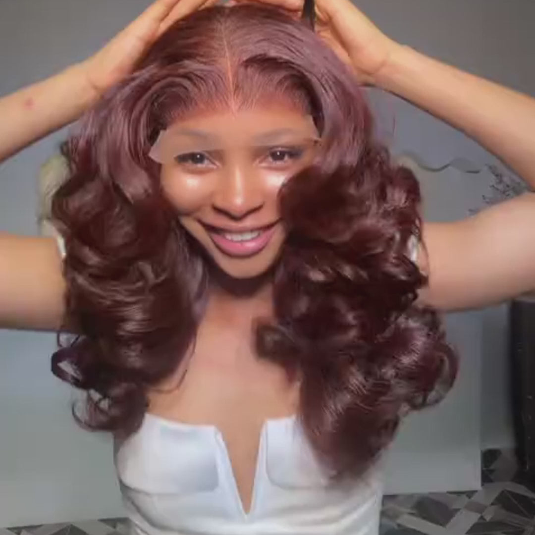 SZC Chocolate Cherry Reddish Brown 250 300 Density 13x4 Lace Front Human Hair Wig