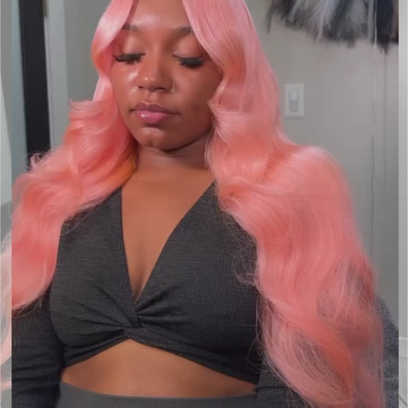 SZC Pink Body Wave Curls 13x4 Lace Front Virgin Human Hair Wigs 200 Density