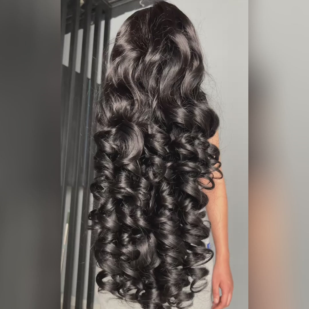 SZC 250 300 Density Bouncy Loose Curls 13x4 Lace Front Human Hair Wigs