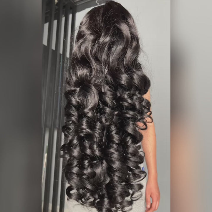 SZC 250 300 Density Bouncy Loose Curls 13x4 Lace Front Human Hair Wigs