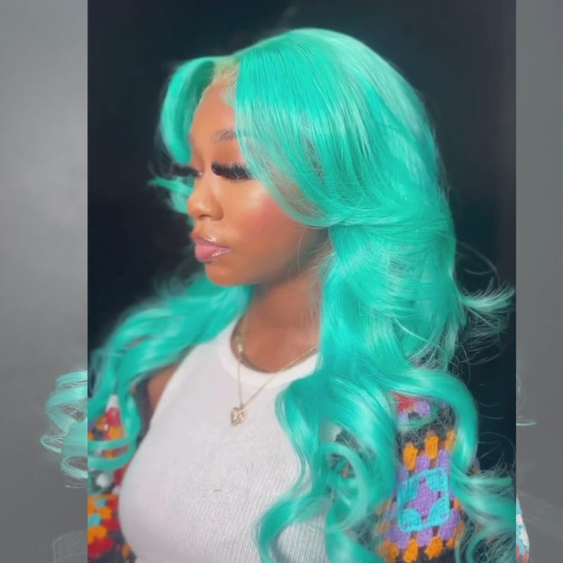 SZC Pastel Green Body Wave 13x4 HD Lace Front Virgin Human Hair Wigs