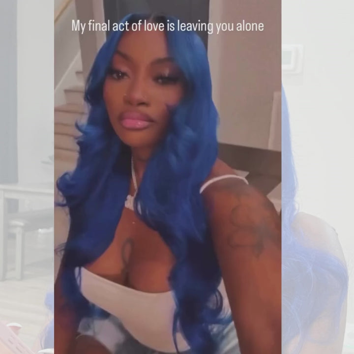 SZC Blue With Dark Roots 13x4 Lace Front Virgin Remy Human Hair Wigs 200 Density