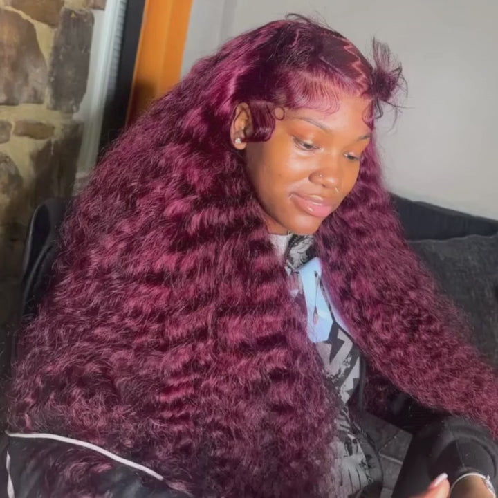 SZC 250 300 Density 99J Red Deep Wave Curly Lace Front Human Hair Wigs
