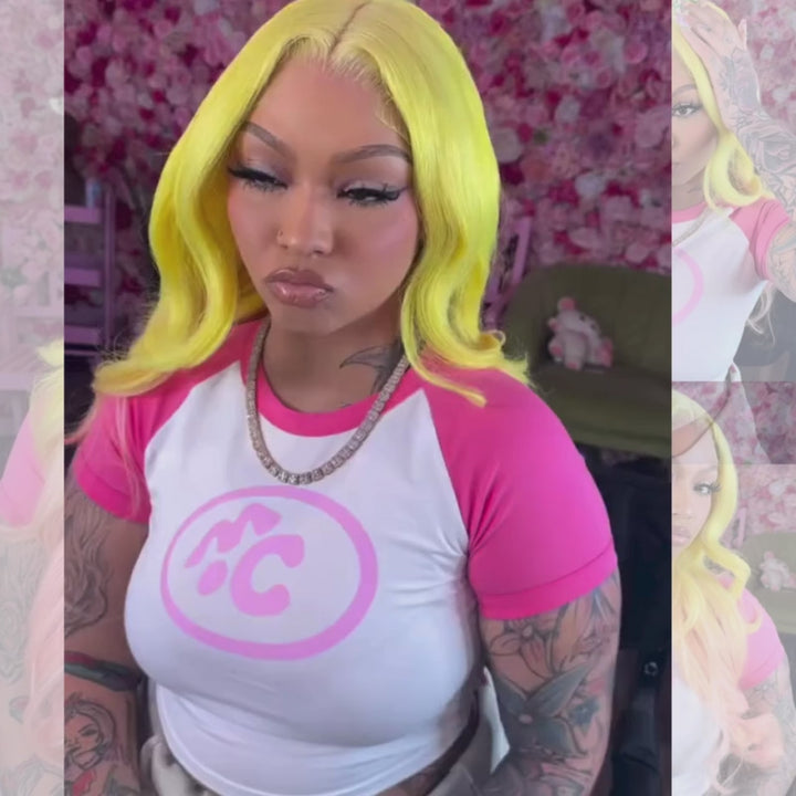 SZC Ombre Yellow Pink 13x4 HD Lace Front Virgin Human Hair Wigs