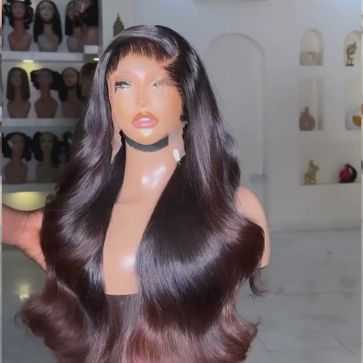 SZC Ombre Black Chestnut Chocolate Brown Wavy 13X4 Lace Front Human Hair Wigs 250 300 Density