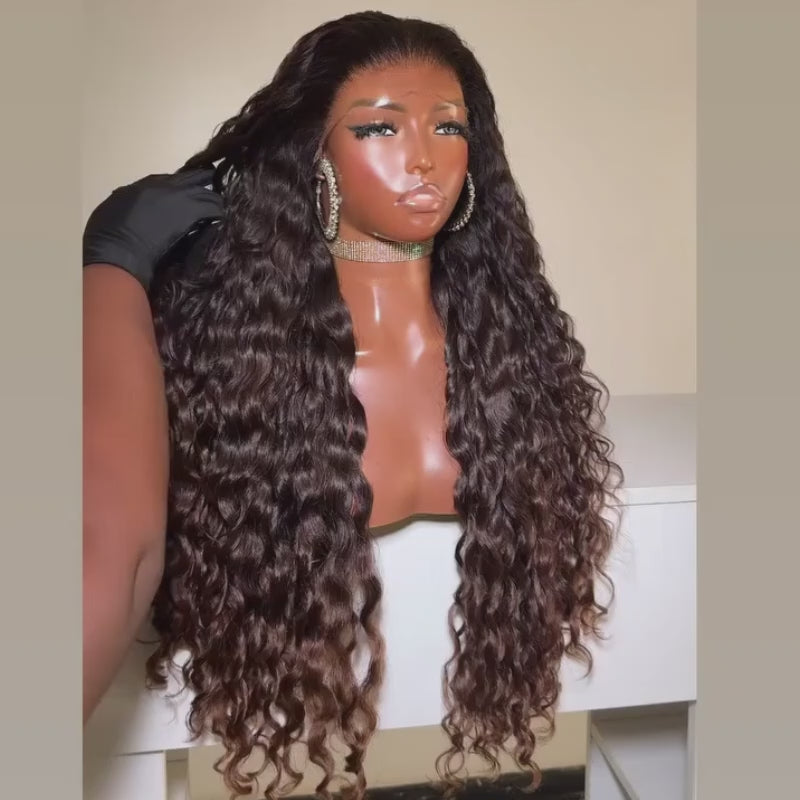 SZC Ombre Black Chocolate Brown Spanish Loose Deep Wave 300 Density 13x4 Lace Front Human Hair Wigs