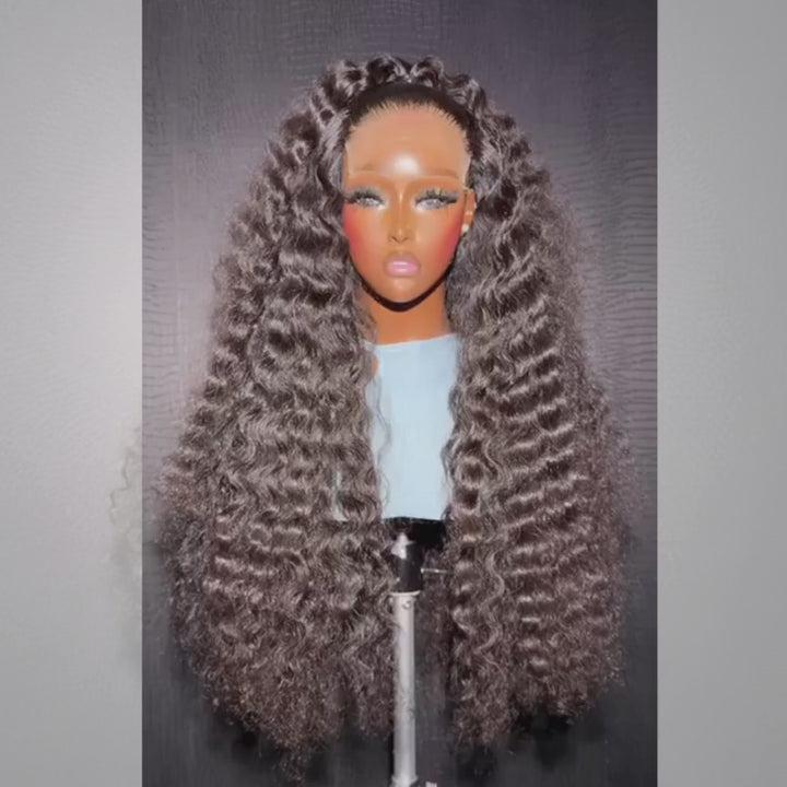 SZC 250 300 Density Natural Fluffy Deep Wave 13x4 Lace Front Human Hair Wig