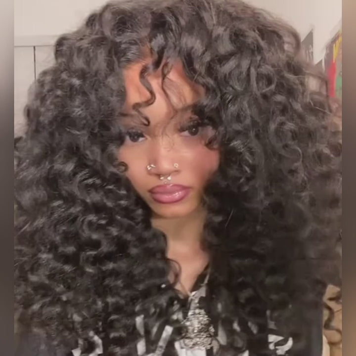 SZC 250 300 Density Bouncy Deep Curls 13x4 Lace Front Virgin Human Hair Wigs