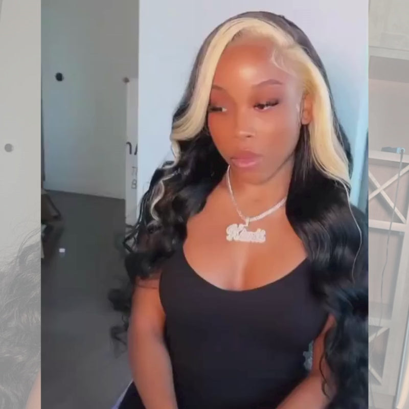 SZC Black Blonde Skunk Stripe 13x4 Lace Front Virgin Human Hair Wigs