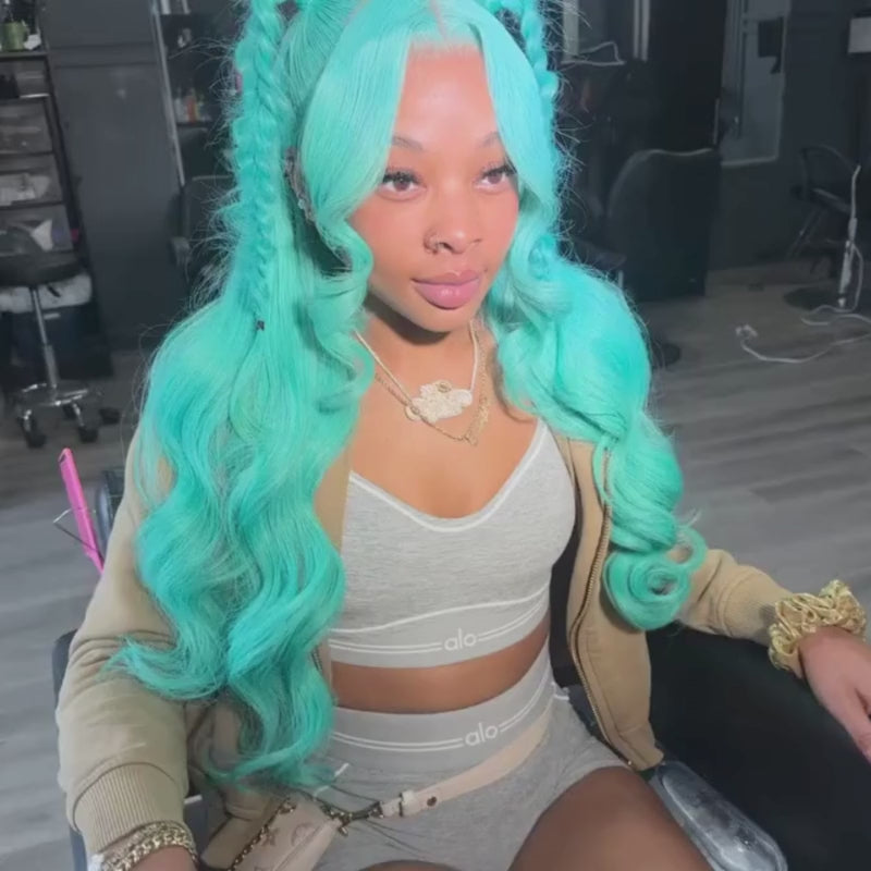 SZC Pastel Blue Body Wave 13x4 HD Lace Front Virgin Human Hair Wigs