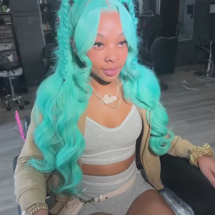SZC Pastel Blue Body Wave 13x4 HD Lace Front Virgin Human Hair Wigs