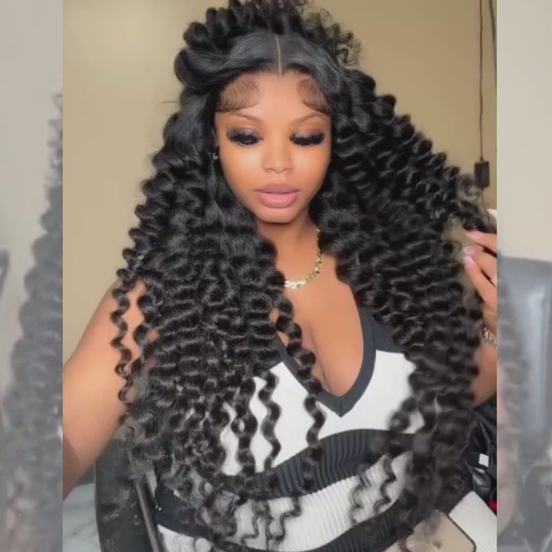 SZC Defined Deep Wave Curls 250 300 Density 13x4 Lace Front Human Hair Wigs