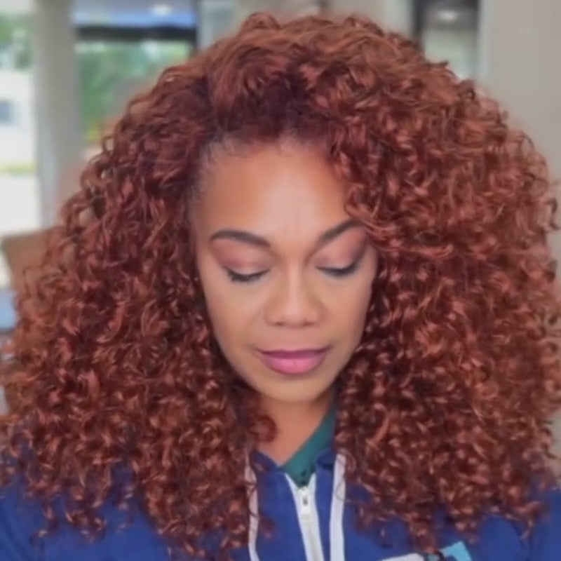Copper Reddish Brown Red Springy Coils Tight Curly Short Bob Hair Wigs ...